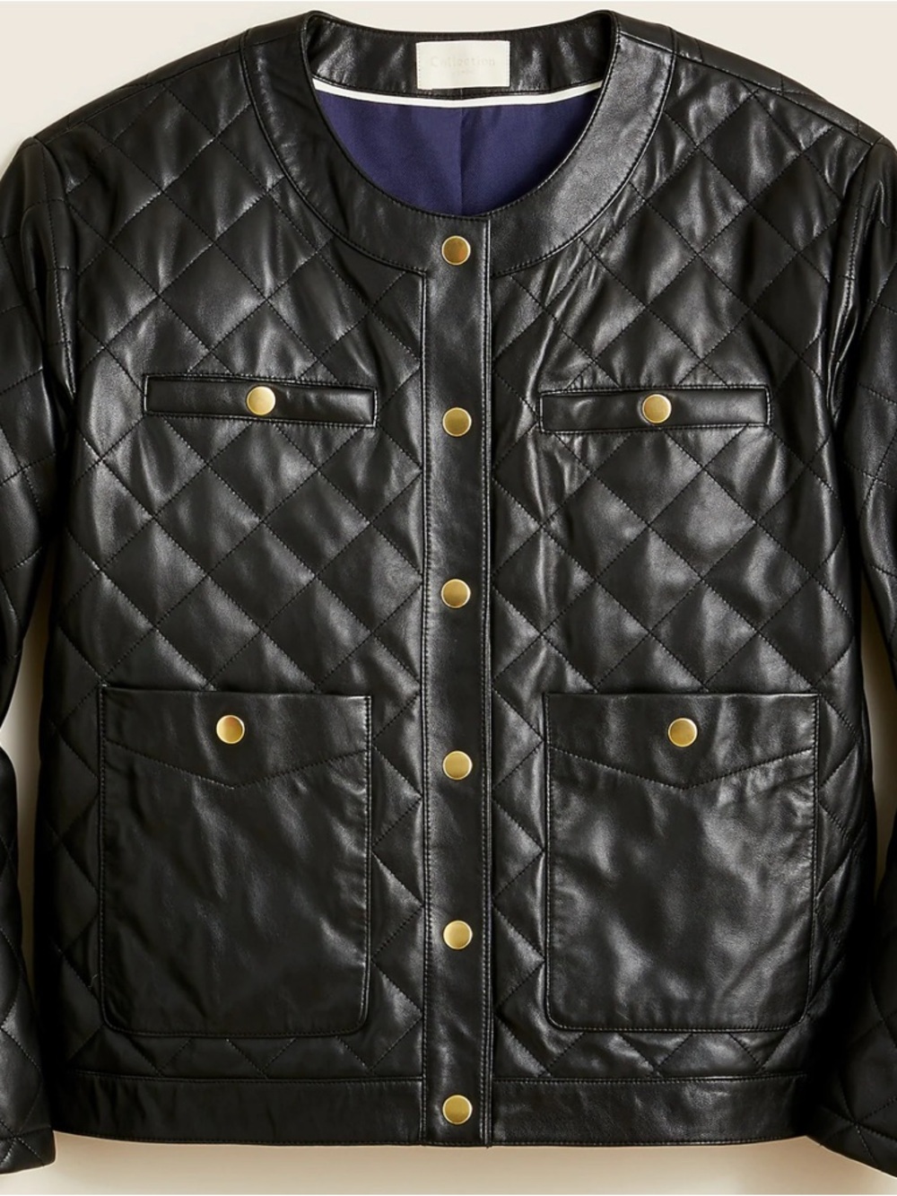 J. Crew Quilted Leather Bomber Jacket in Black with Gold Hardware